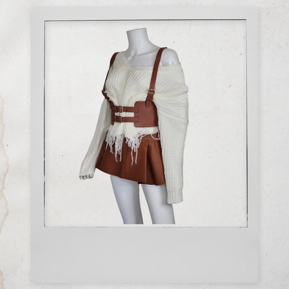 Leather Vintage Style Suspender Belt, Distressed Sweater, and Peplum Skirt - Picture 7 of 7